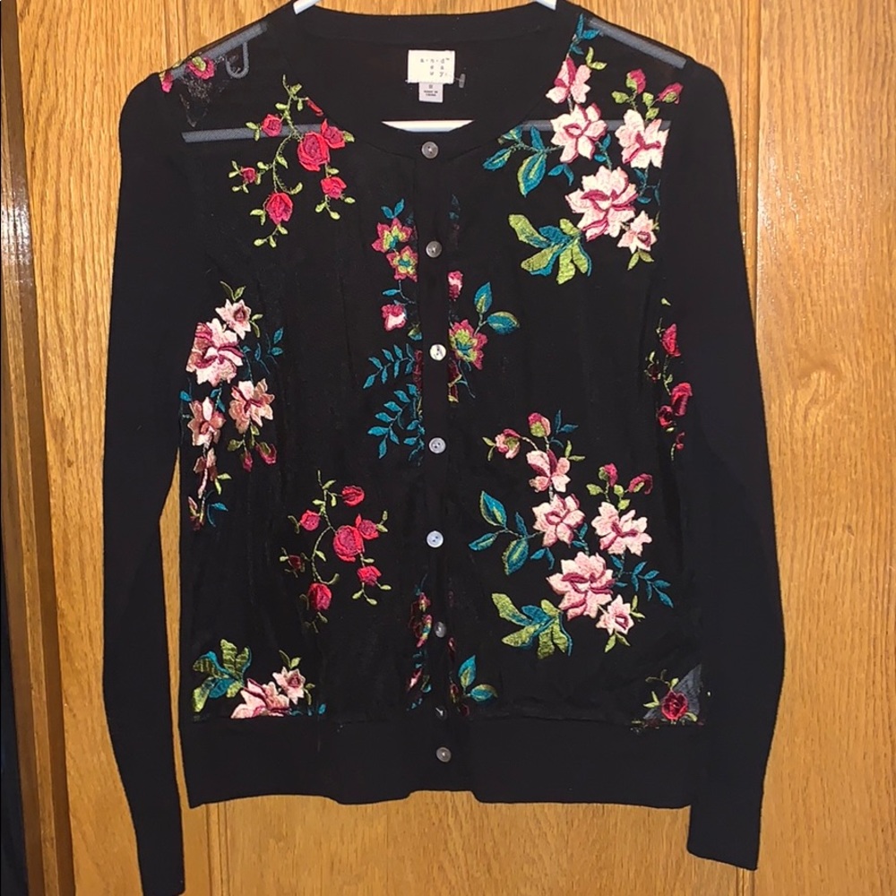 A New Day black cardigan with floral appliqué